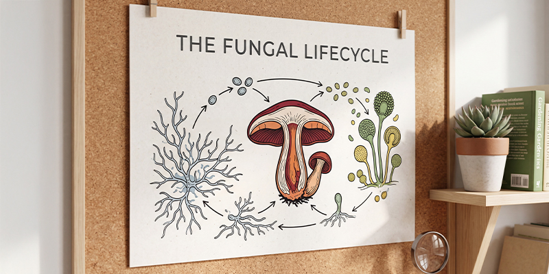 The lifecycle of magic mushrooms outdoors