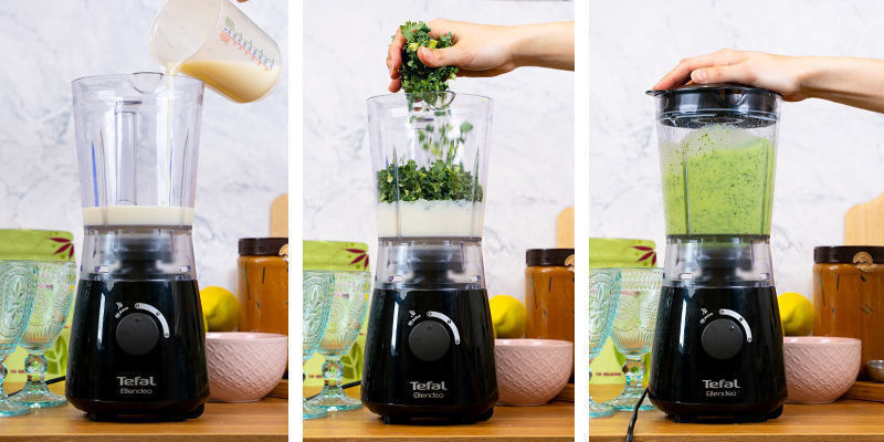Add milk and kale to the blender and pulse.