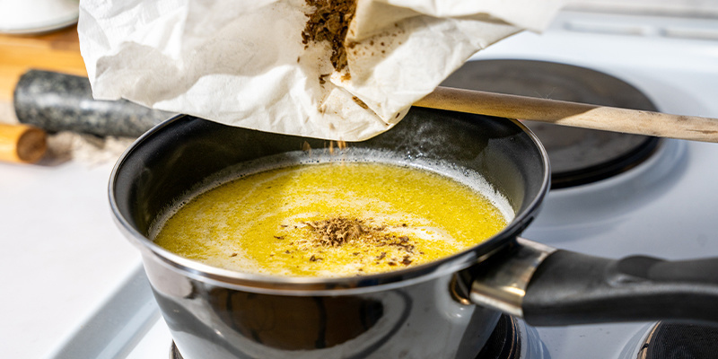 Add the hash to the mixture and stir. Add the hash to the mixture and stir.